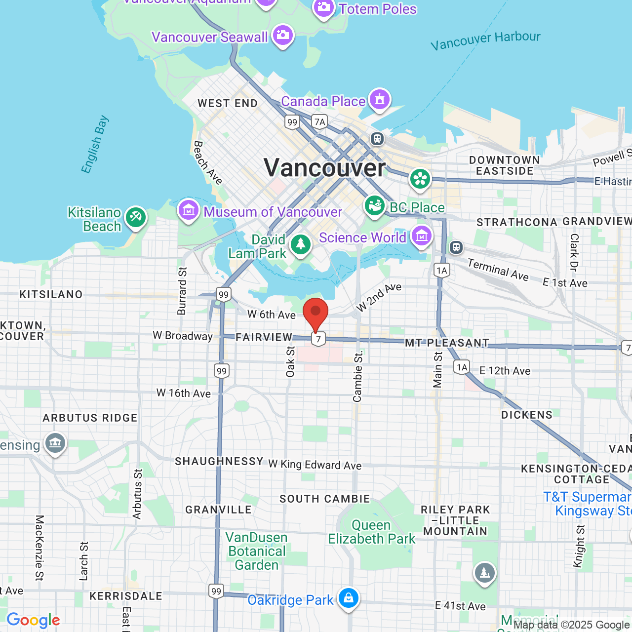 Google map image of our location in 805 West Broadway Vancouver, BC